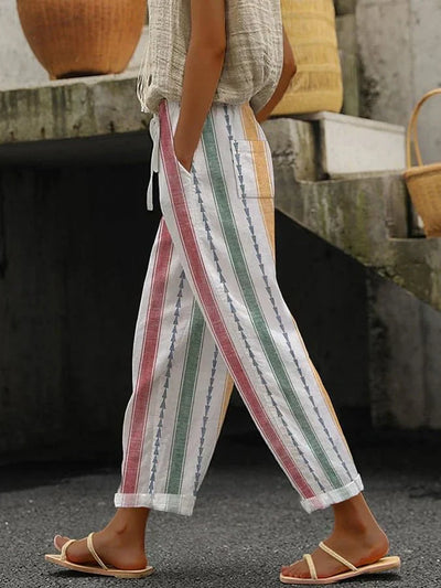 Pantalón holgado femenino con estilo retro y estampado de rayas de moda