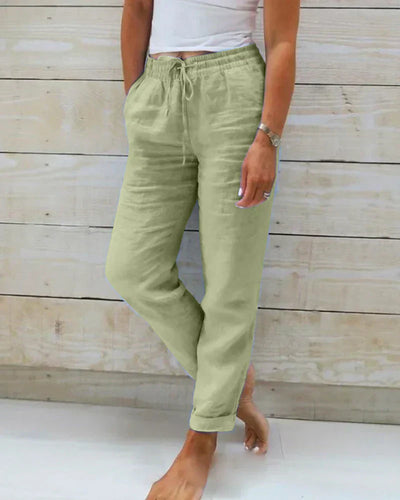 Monika | Pantalones de algodón y lino con cómoda cintura elástica
