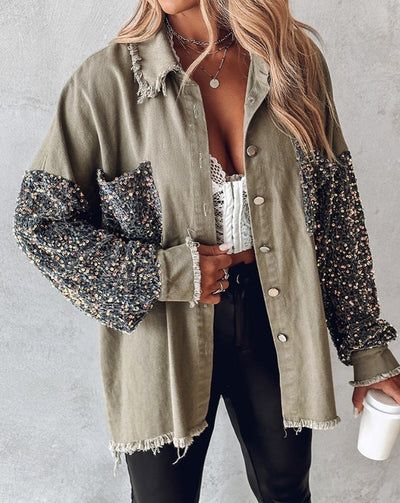 Leslie | Chaqueta de manga larga con lentejuelas en contraste