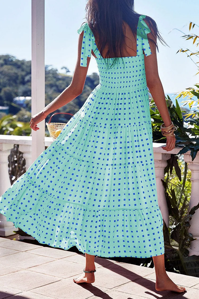 Miriam - Elegantes vestidos estampados con delicados tirantes finos y encantadores retales de puntos de Fashion Street