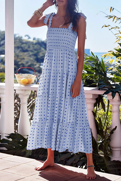 Miriam - Elegantes vestidos estampados con delicados tirantes finos y encantadores retales de puntos de Fashion Street