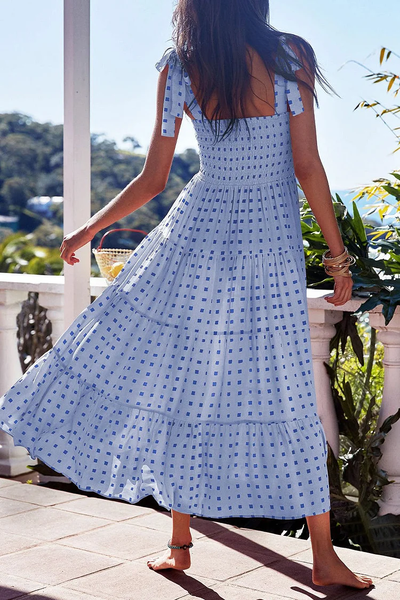 Miriam - Elegantes vestidos estampados con delicados tirantes finos y encantadores retales de puntos de Fashion Street