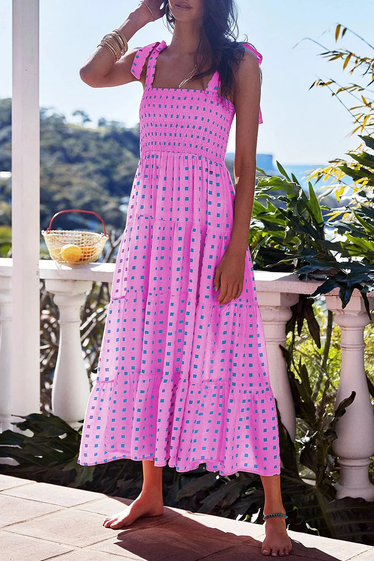 Miriam - Elegantes vestidos estampados con delicados tirantes finos y encantadores retales de puntos de Fashion Street