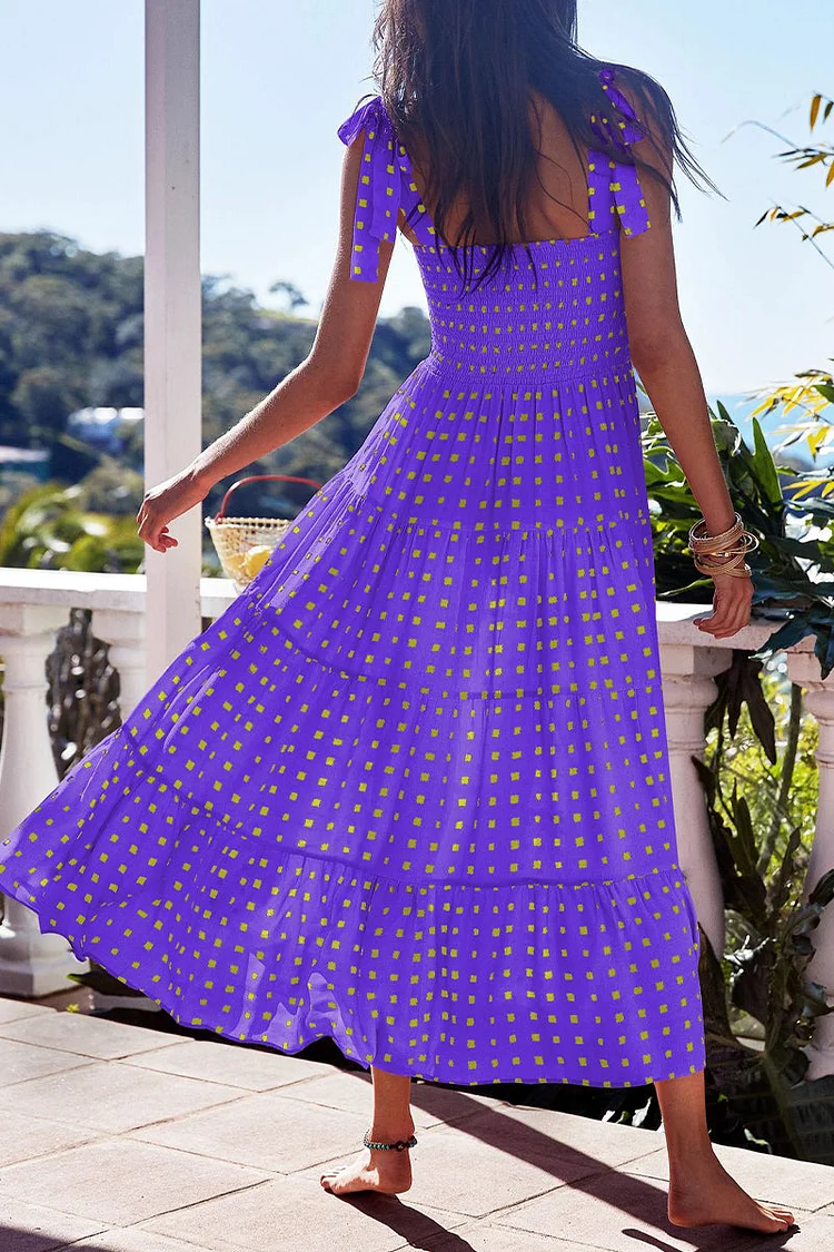 Miriam - Elegantes vestidos estampados con delicados tirantes finos y encantadores retales de puntos de Fashion Street