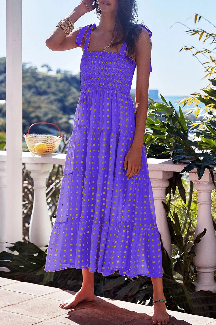 Miriam - Elegantes vestidos estampados con delicados tirantes finos y encantadores retales de puntos de Fashion Street