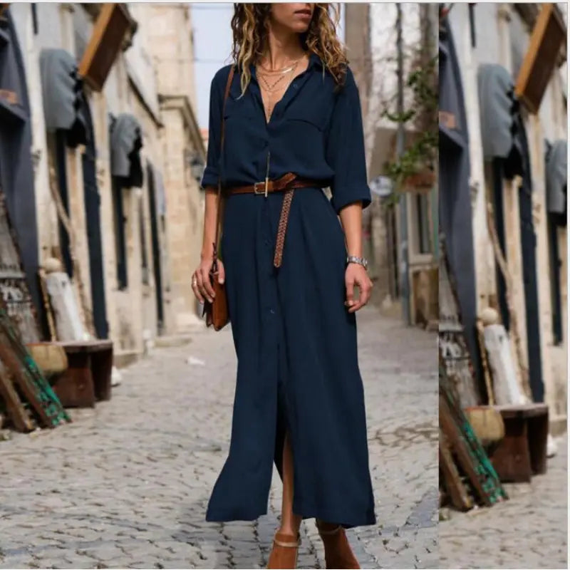 Valentina - Elegante Vestido de Manga Larga para un Otoño Chic