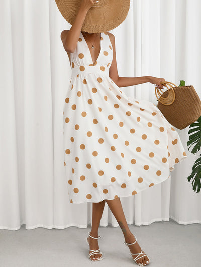 Vestido Sara con Elegante Escote Profundo y Espalda al Descubierto con Brillantes Puntos Dorados