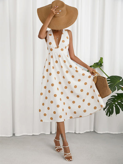Vestido Sara con Elegante Escote Profundo y Espalda al Descubierto con Brillantes Puntos Dorados
