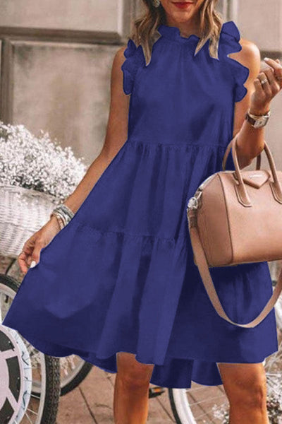 Gisela - Elegante Vestido Línea A con Cuello Redondo y Encantadores Volantes en Moda Dulce Sólido