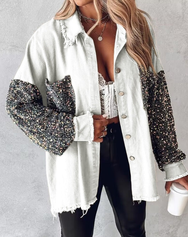 Leslie | Chaqueta de manga larga con lentejuelas en contraste