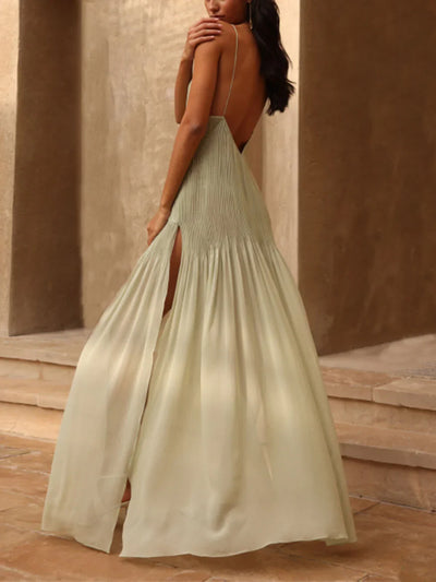 Vestido Largo Plisado María con Abertura Elegante