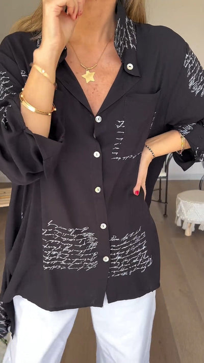 Sofia - Camisa con solapa y estampado de letras