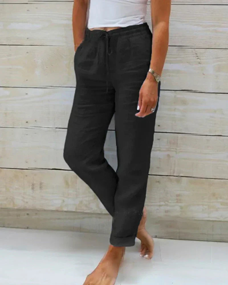Monika | Pantalones de algodón y lino con cómoda cintura elástica