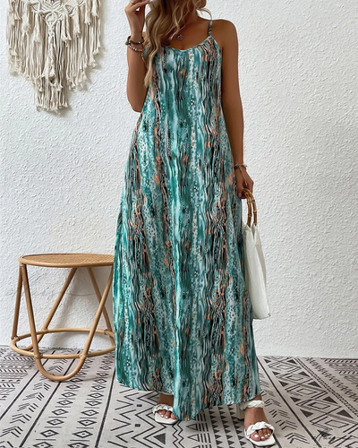 Maxivestido de tirantes Rebecca con estampado abstracto: Elegancia y estilo en cada paso.