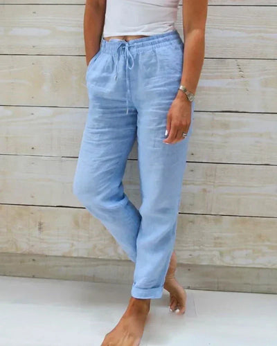 Monika | Pantalones de algodón y lino con cómoda cintura elástica