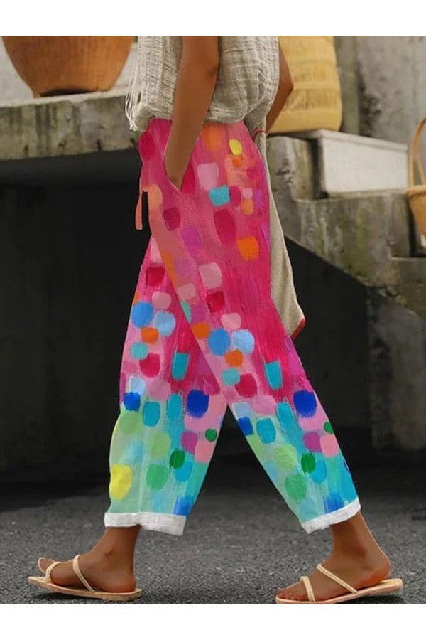 Pantalones Lauren de Cintura Elástica con Estilo de Bloques de Color