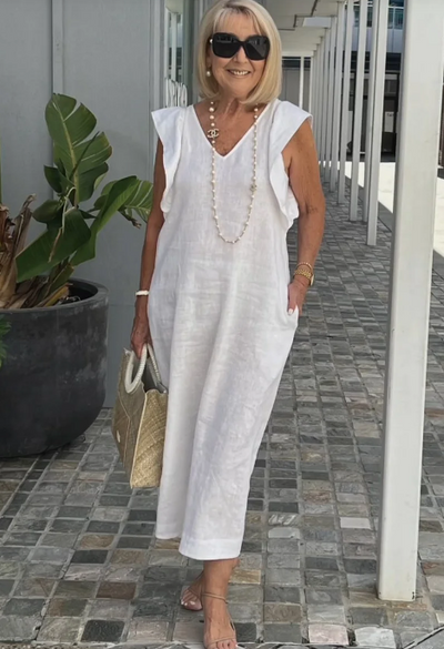 Karen - Elegante vestido de algodón y lino para un look casual chic