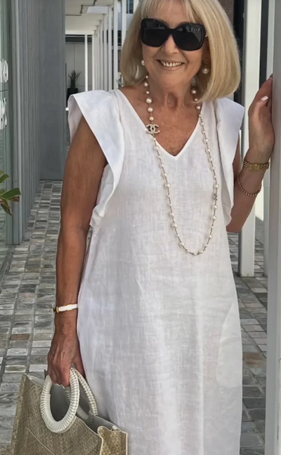 Karen - Elegante vestido de algodón y lino para un look casual chic
