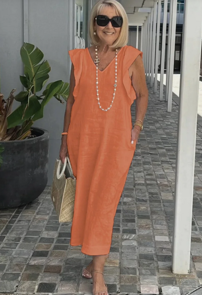 Karen - Elegante vestido de algodón y lino para un look casual chic
