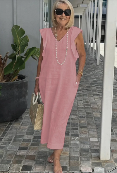 Karen - Elegante vestido de algodón y lino para un look casual chic