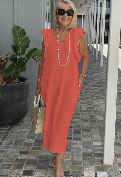 Karen - Elegante vestido de algodón y lino para un look casual chic
