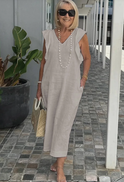 Karen - Elegante vestido de algodón y lino para un look casual chic