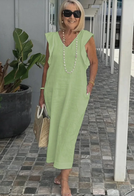 Karen - Elegante vestido de algodón y lino para un look casual chic