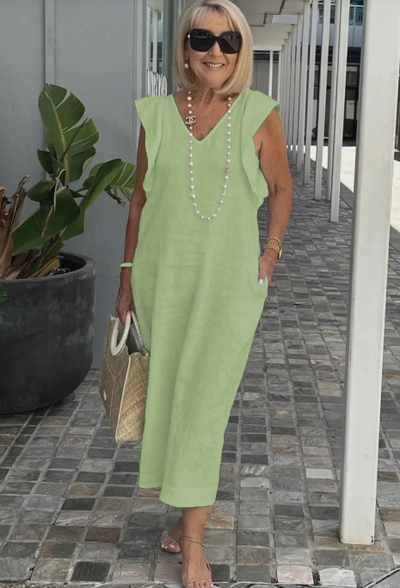 Karen - Elegante vestido de algodón y lino para un look casual chic