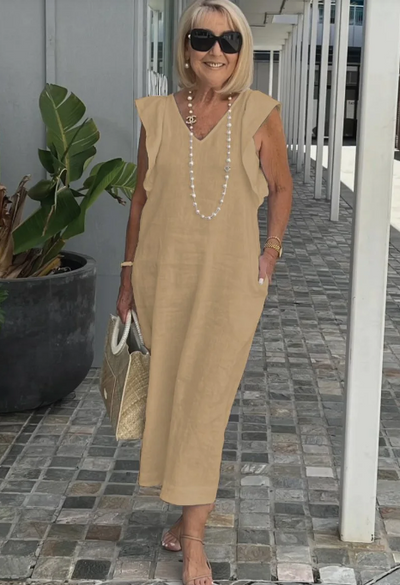 Karen - Elegante vestido de algodón y lino para un look casual chic