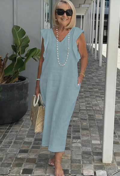 Karen - Elegante vestido de algodón y lino para un look casual chic