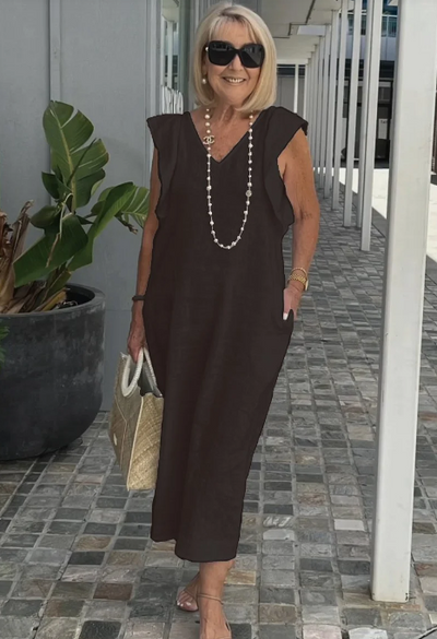 Karen - Elegante vestido de algodón y lino para un look casual chic