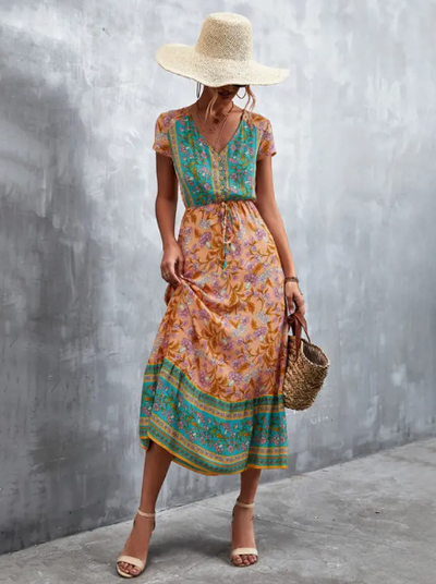 Vestido Bohemio Carolina con Elegante Cuello en V