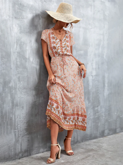 Vestido Bohemio Carolina con Elegante Cuello en V