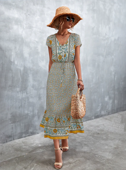 Vestido Bohemio Carolina con Elegante Cuello en V