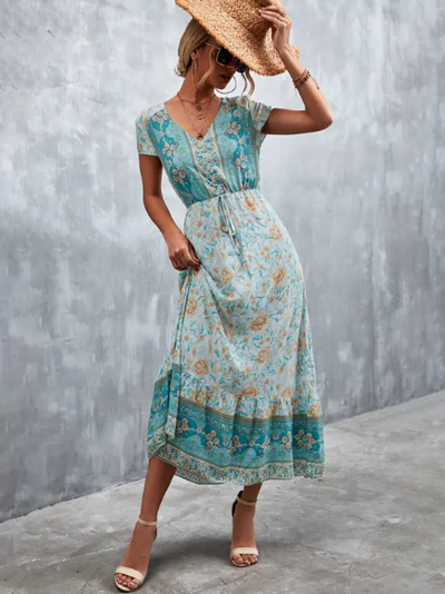 Vestido Bohemio Carolina con Elegante Cuello en V