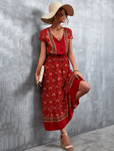 Vestido Bohemio Carolina con Elegante Cuello en V