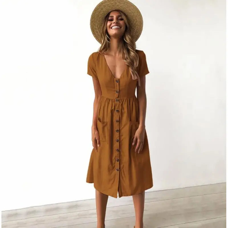 Jessica - Elegante vestido recto con cuello doblado y exclusiva botonadura