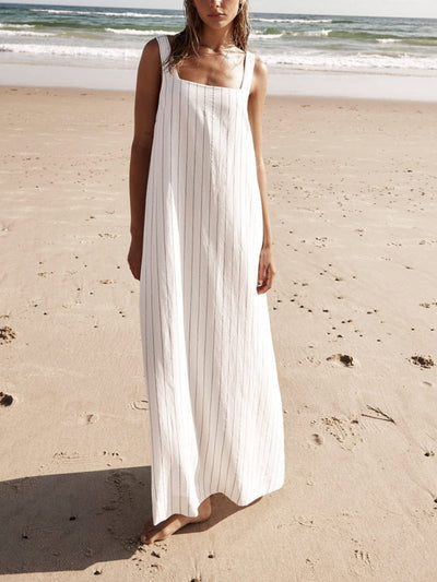 Elena - Vestido elegante de rayas con escote cuadrado chic