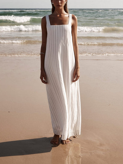 Elena - Vestido elegante de rayas con escote cuadrado chic