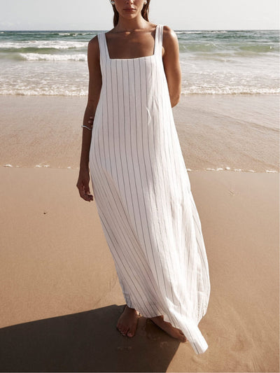 Elena - Vestido elegante de rayas con escote cuadrado chic