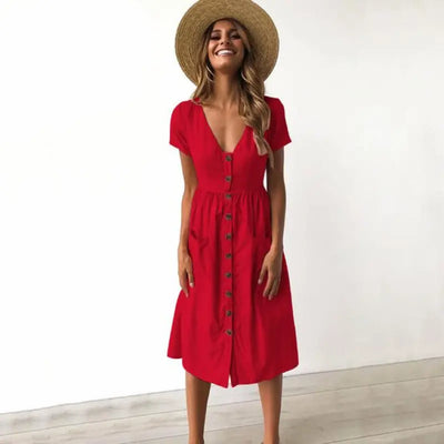 Jessica - Elegante vestido recto con cuello doblado y exclusiva botonadura