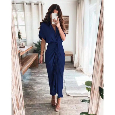 Vestido camisero plisado de satén con estampado y sofisticado detalle de vendaje - Paula