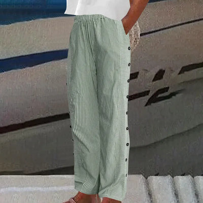 Pantalones Sueltos de Rayas Teresa con Elegantes Bolsillos Abotonados