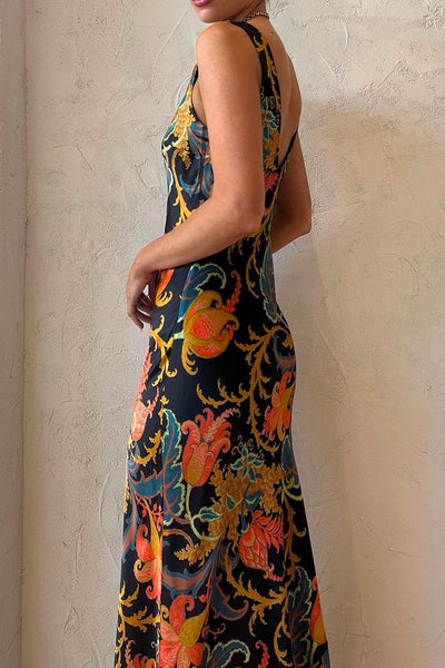 Deslumbrante maxi vestido de cami con escote en V y encantador estampado Deschamps