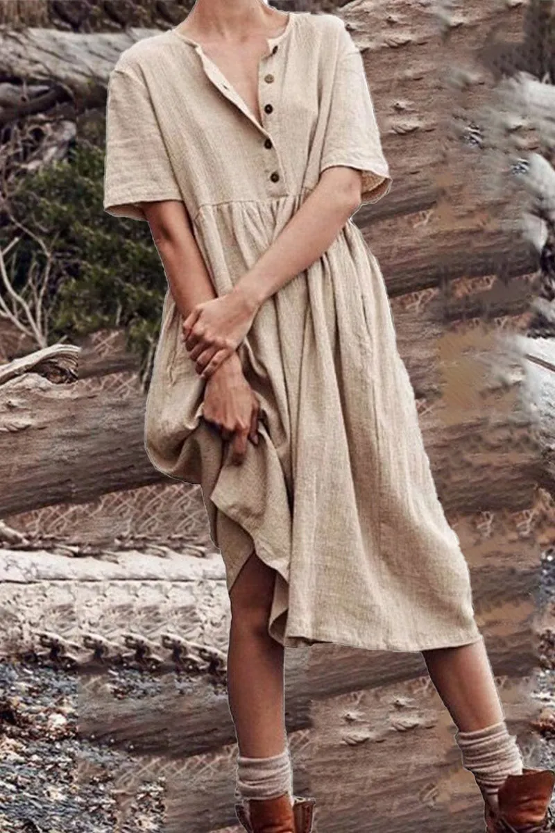Mia - Elegante Vestido Casual de Patchwork con Cuello en O de Una Línea