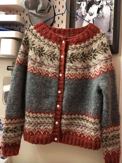 Abigail - Suéter Cómodo Abotonado Jacquard Vintage Isla Fel