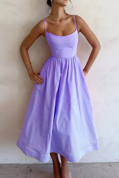 Vestido Sexy Teresa: Con Tirantes, Cuello en U y Elegantes Pliegues Sólidos