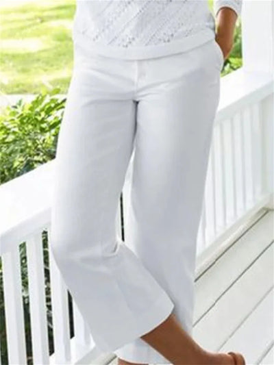 Elegantes pantalones cortos capri de algodón y lino para mujer