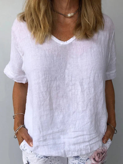 Amalie - Camisa casual de algodón de color puro para mujer