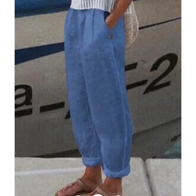 Gemma - Elegante pantalón casual de algodón y lino con estampado para mujer